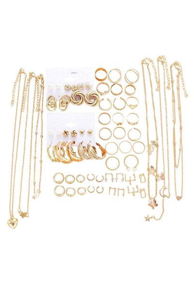 huitich طقم مجوهرات ذهبي اللون متعدد القطع، خواتم وأقراط وقلادات من سبائك معد...