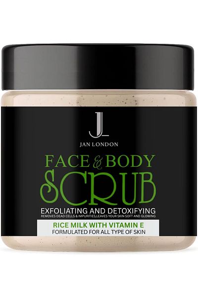 JAN LONDON Rice Milk & Vitamin E Face & Body Scrub 500ml | Hydrating Exfoliator for Glow & Smooth Texture