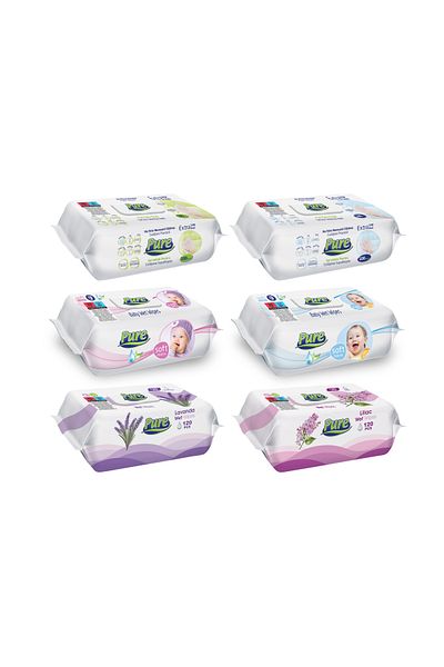 Pure Wet wipes set – 6 x 120 pcs: Surface cleaning, Mix, Lilac, Lavender