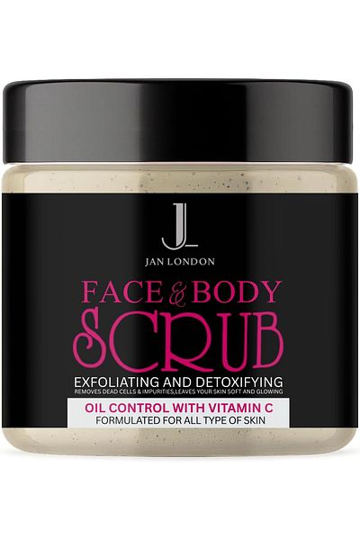 JAN LONDON Oil Control Face & Body Scrub 500ml | White Vitamin C Exfoliator for Pores, Oil & Matte Finish