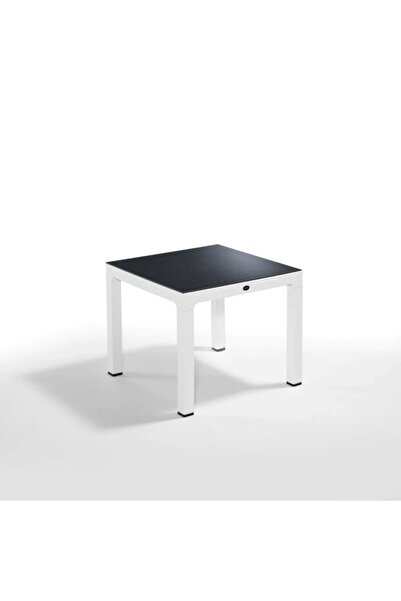 Novussi Wood Masa 90x90 Noktalı Seginus Camlı Masa (Beyaz-Antrasit)