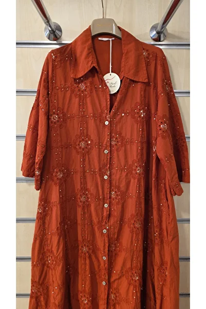Park Moda Italian Cotton Dress Sequin Detailed Floral Pattern Embossed