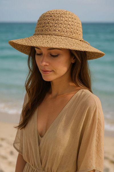 SFCOLLECTION Women's Hand Knitted Natural Straw Hat