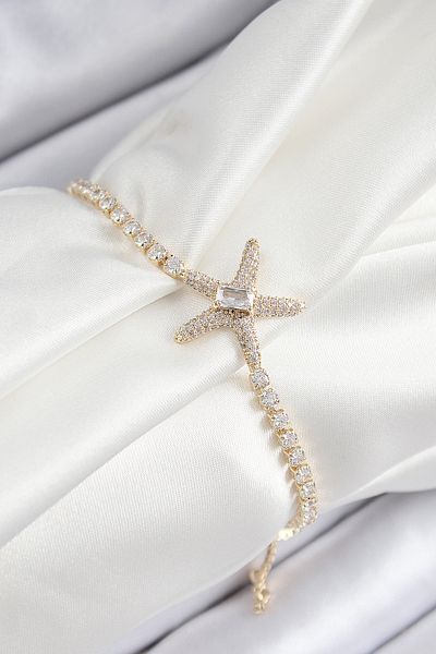 Clariss Brass Zircon Stone Starfish Model Gold Color Elevator Women's Bracelet