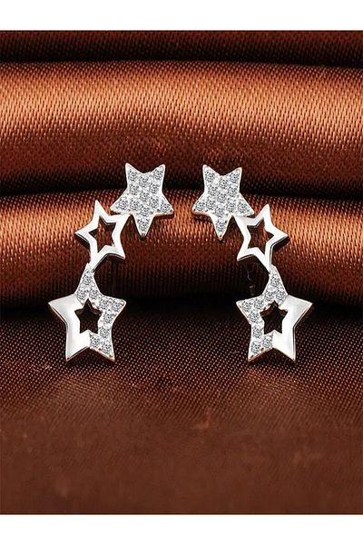 JustZEN Silver Earrings, JustZen™, Stars, with Zirconia, Romantic, Anniversary, Birthday, Holidays