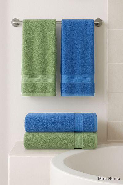 Mira Home 4 Piece Economical Bathroom Towel Set 100% Cotton Quickdry Blue