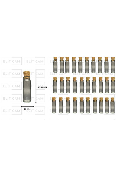 Elitcam Mantar Kapaklı Şeffaf Cam Tüp Şişe – Dekoratif Cam Şişe - 30 Adet