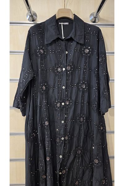 Park Moda Italian Cotton Dress Sequin Detailed Floral Pattern Embossed