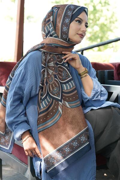 AFVENTE Γεωμετρικό σχέδιο Navy Blue μαλακό βαμβακερό σάλι