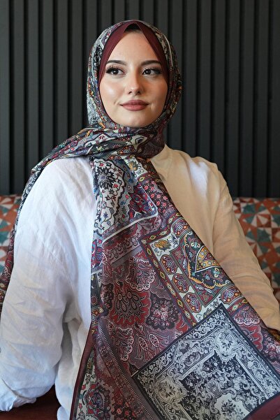 AFVENTE Ethnic Pattern Μπορντό μαλακό βαμβακερό σάλι