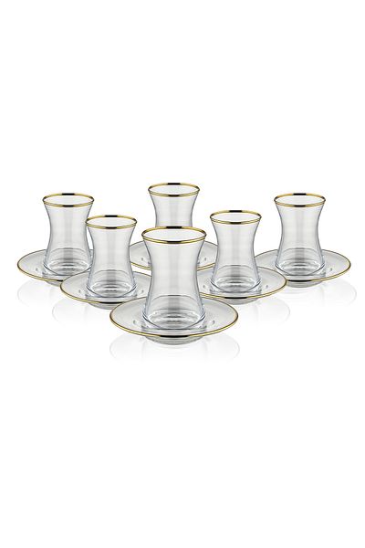 Blackstone Set of 12 Istikana 6x Tea Cups (100ml) & 6x Porcelain Saucers (11.8cm)