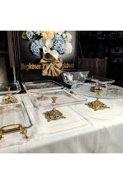 SEÇKİNEV Huge 8 Parça Ayaklı ve Kulplu Masa Sunum Tabağı Set GOLD&GÜMÜŞ