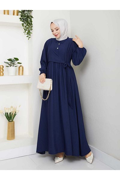TOKARİS TEKSTİL Women's Front Closure Buttoned Shirt Collar Savior Hijab Strawberry Dress