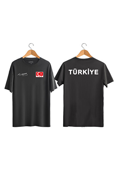 byvol Unisex TÜRKİYE Yazılı Atatürk imzalı Türk Bayrağı Baskılı Tişört Ayyıldızlı T-shirt (NORMAL KALIP)