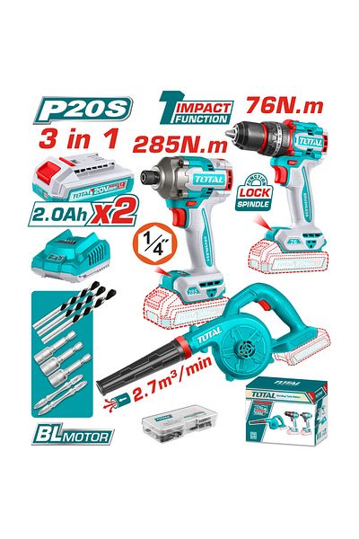 TOTAL Cordless 3 Pcs Combo Kit TOSLI250182