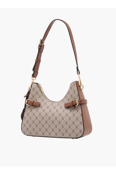 ELLE Monogram Print Shoulder Bag with Detachable Strap and Zip Closure