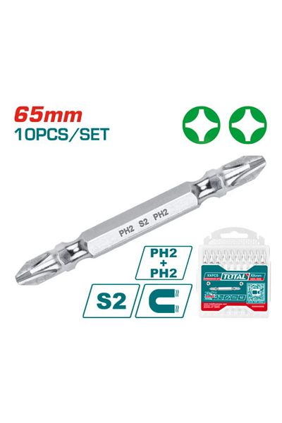 TOTAL Total Tac16ph233 10pcs/set Ph2 65mm Screwdriver Bit Set Chrome