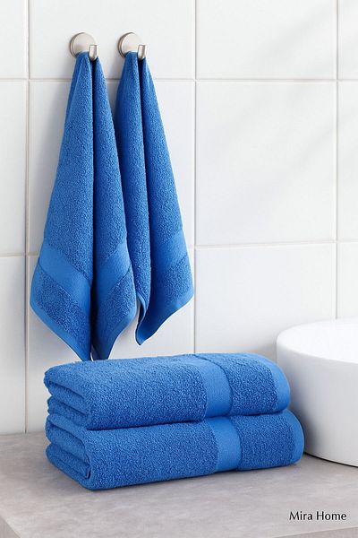 Mira Home 4 Piece Economical Bathroom Towel Set 100% Cotton Quickdry Blue