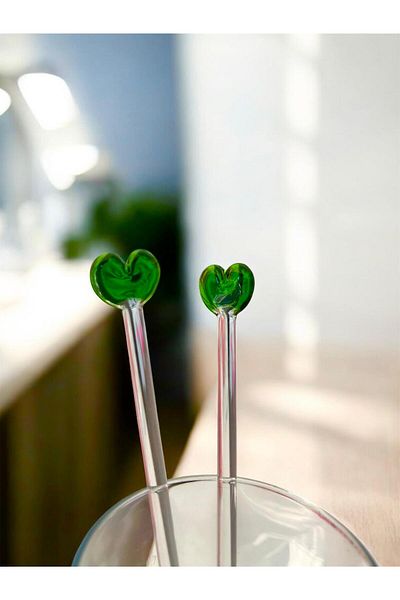 nazarboncuğu Ice Latte Stirring Spoon 21 cm Glass Heart Figured Latte Spoon