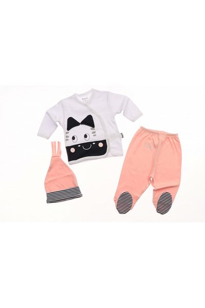Miniworld Newborn Set: Blouse, Pants, Hat Salmon Cotton 3-6 Months