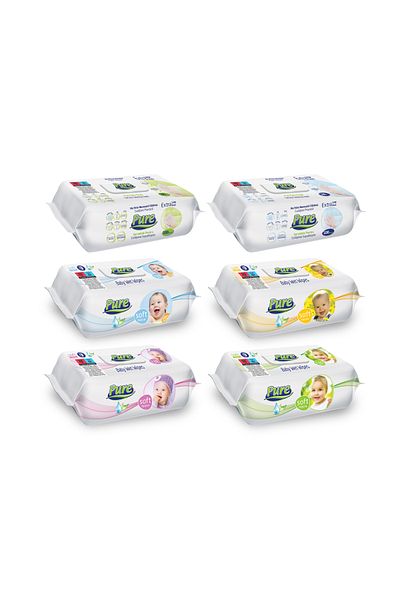 Pure Wet wipes set – 2x Surface cleaning, 4x Fragrance mix 120 pcs x 6 packs
