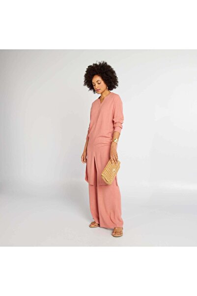 KIABI فستان من مزيج الكتان مع شقوق باللون الوردي