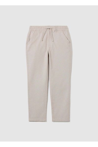 Ovs Beige Cotton Trousers With Elastic Waistband