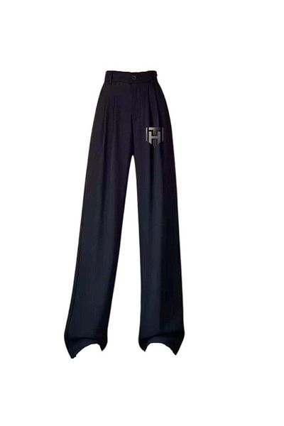 huitich Women's Ice Silk Wide-Leg Pants High Waist, Loose Fit, Black Size M