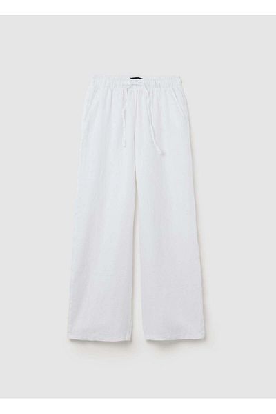 Ovs White Straight Trousers In Pure Linen