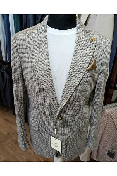 Ted Davıd Beige Black Micro Pattern Textured Blazer