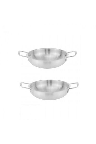 Culinaro Set of 2 stainless steel pans with handles for cooking paella 21xh6cm, silver