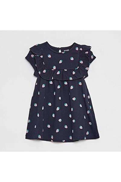 KIABI فستان أزرق بأكمام قصيرة ومكشكش