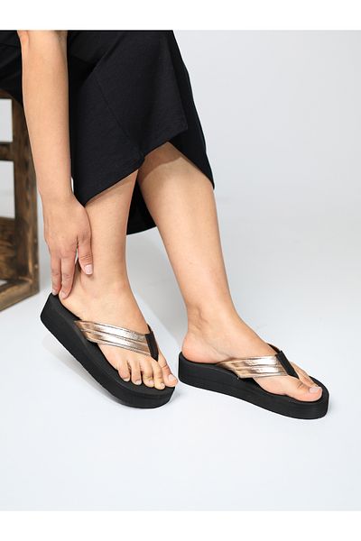 HANOX Viola Black Wedge Heel Women's Flip Flops Beach Slippers Flip Flops (4.5) cm