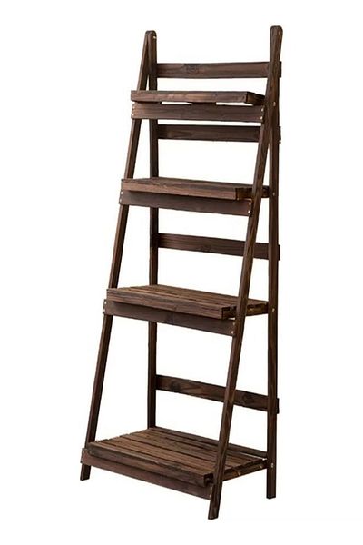 rexa 4-Tier Foldable Wooden Flower Rack – Ladder Design Plant Stand – Brown