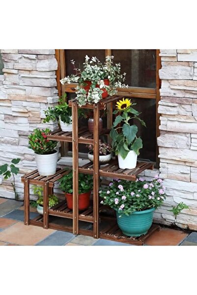 rexa Wooden Plant Rack Stand – Brown – Multi-Tier Display Shelf for Indoor & Outdoor Use