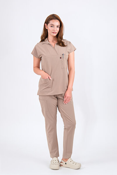 Schlange زي بولو للكاحل من الليكرا بأكمام الخفاش للممرضات والأطباء، زي مستشفى