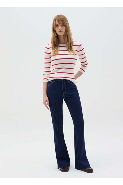 Ovs Flat Ribbed Top With Striped Pattern