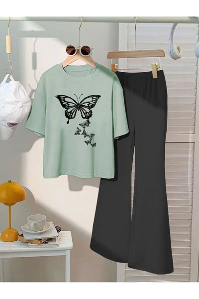 npLStore Children's Butterfly Printed T-Shirt Spanish Leg Tracksuit Set