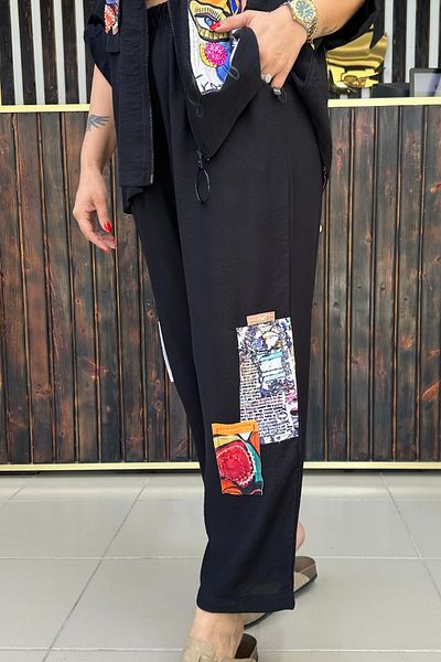 GÖKSEL Linen Trousers Black Large Size