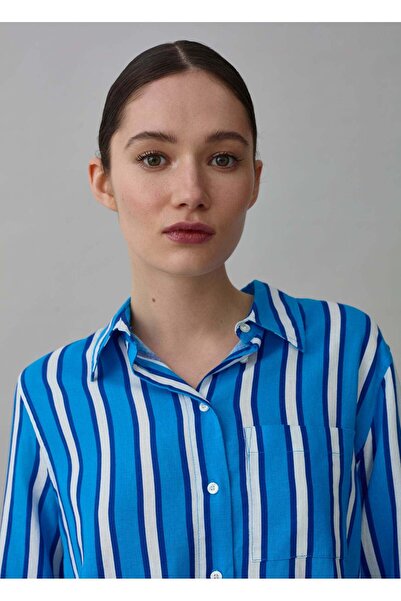 Ovs قميص مخطط من الكتان والفيسكوز