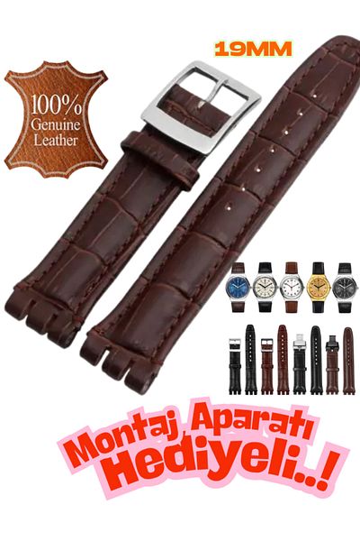 onlinekordon ⌚   Swach Compatible 19mm Genuine Leather Watch Band |   Antiallergic Primer with Disassembly Device and Color Options