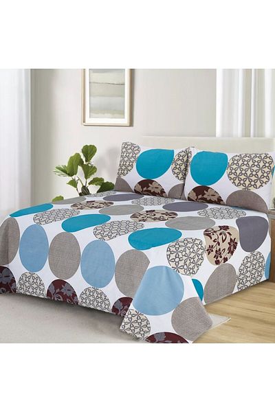 Pucioasa Double flat cotton bed sheet with circles, 240x260cm, Pacific