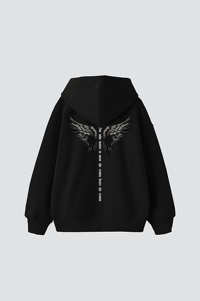 Sekizbiraltı Winget Crown Printed Oversize Unisex Μαύρο Hoodie