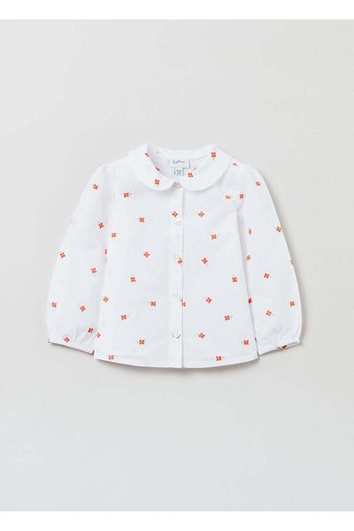 Ovs Cotton Shirt With Small Flowers Embroidery