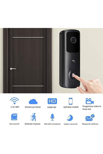 MOAWAVE Sonerie video inteligentă, Detecție mișcare, Microfon încorporat, Funcție de vedere nocturnă, iOS sau Android