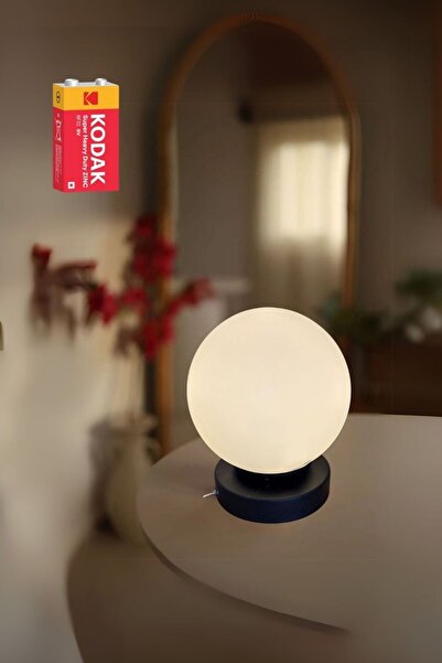 ABAJUR EVİM izrem pilli siyah kasa beyaz camlı masa lambası