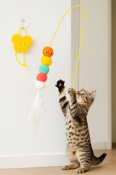 obrigado Cat Play Fishing Rod Ceiling Stick-On Cat Play Ball Drawstring Bell Toy Caterpillar Cat Dog Carriage