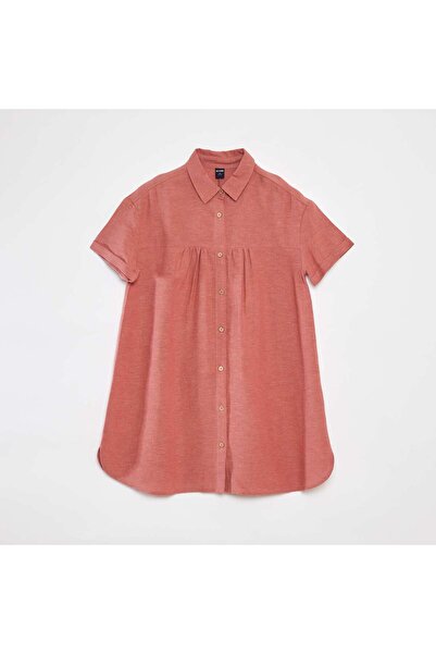 KIABI Linen-blend dress with shirt collar PINK