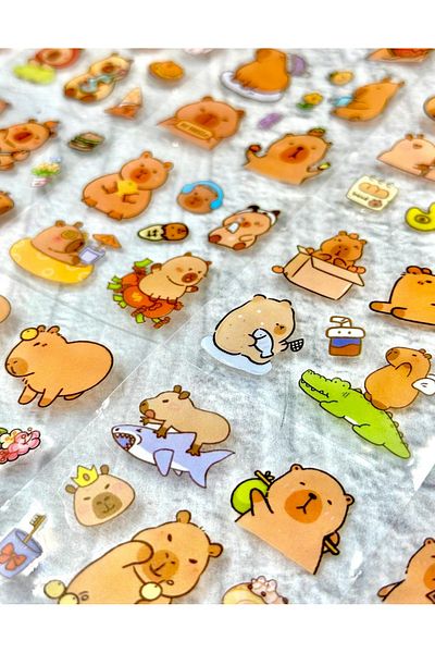 ZeCo Collection 4 Compartments 100 Sheets Capybara Pattern Transparent Pet Sticker Waterproof Cute Friends Journey with