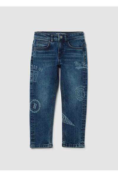 Ovs بنطال جينز بقصة ضيقة وخمسة جيوب وطبعة "Varsity"